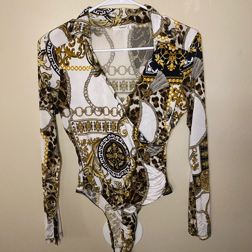 Gold Baroque Print Long Sleeve Bodysuit